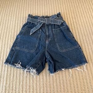 Zara - Denim High Rise Frayed Hem Women's Shorts - Size: 2